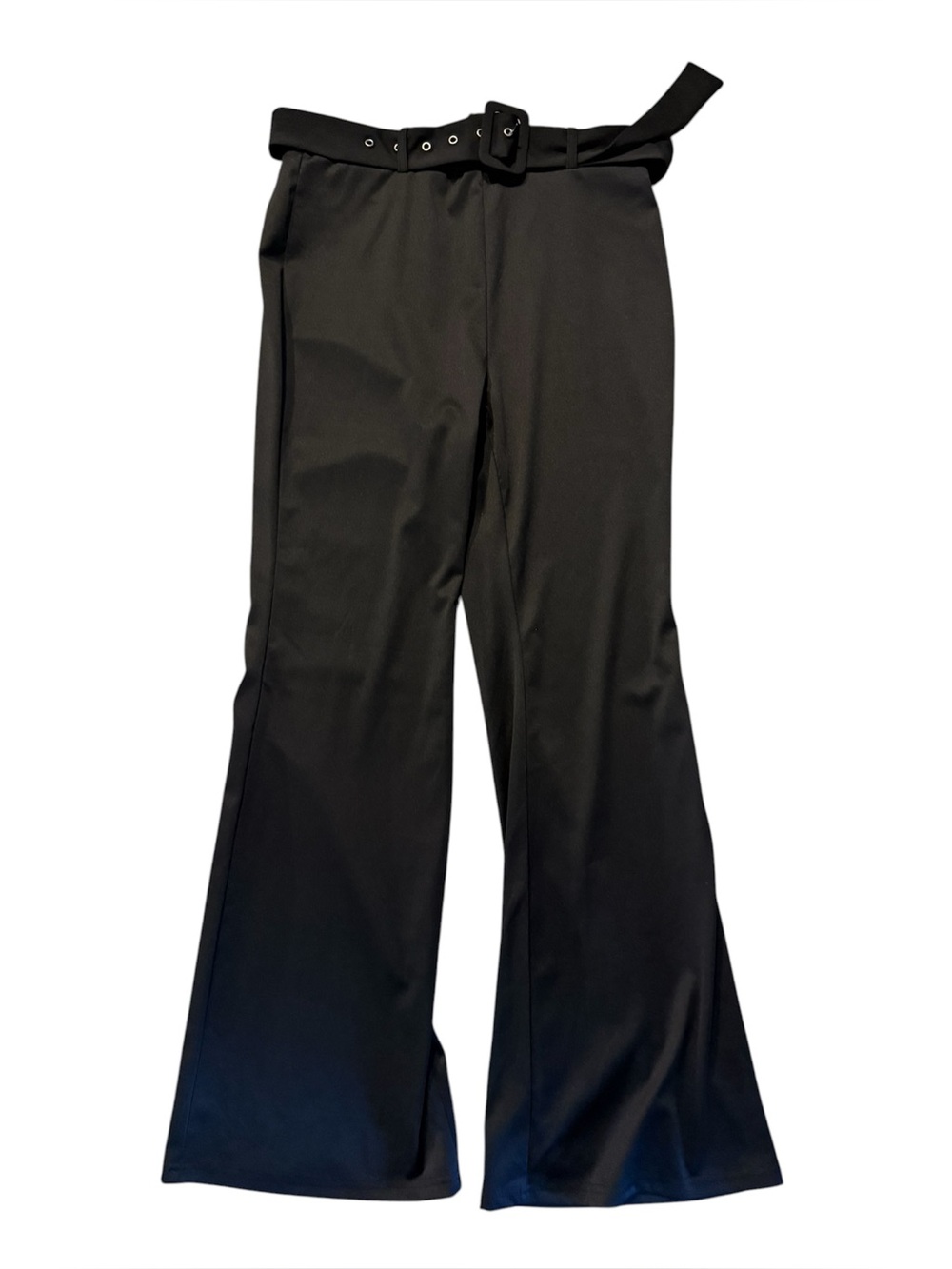 Black Wide-Leg Belted Pants
